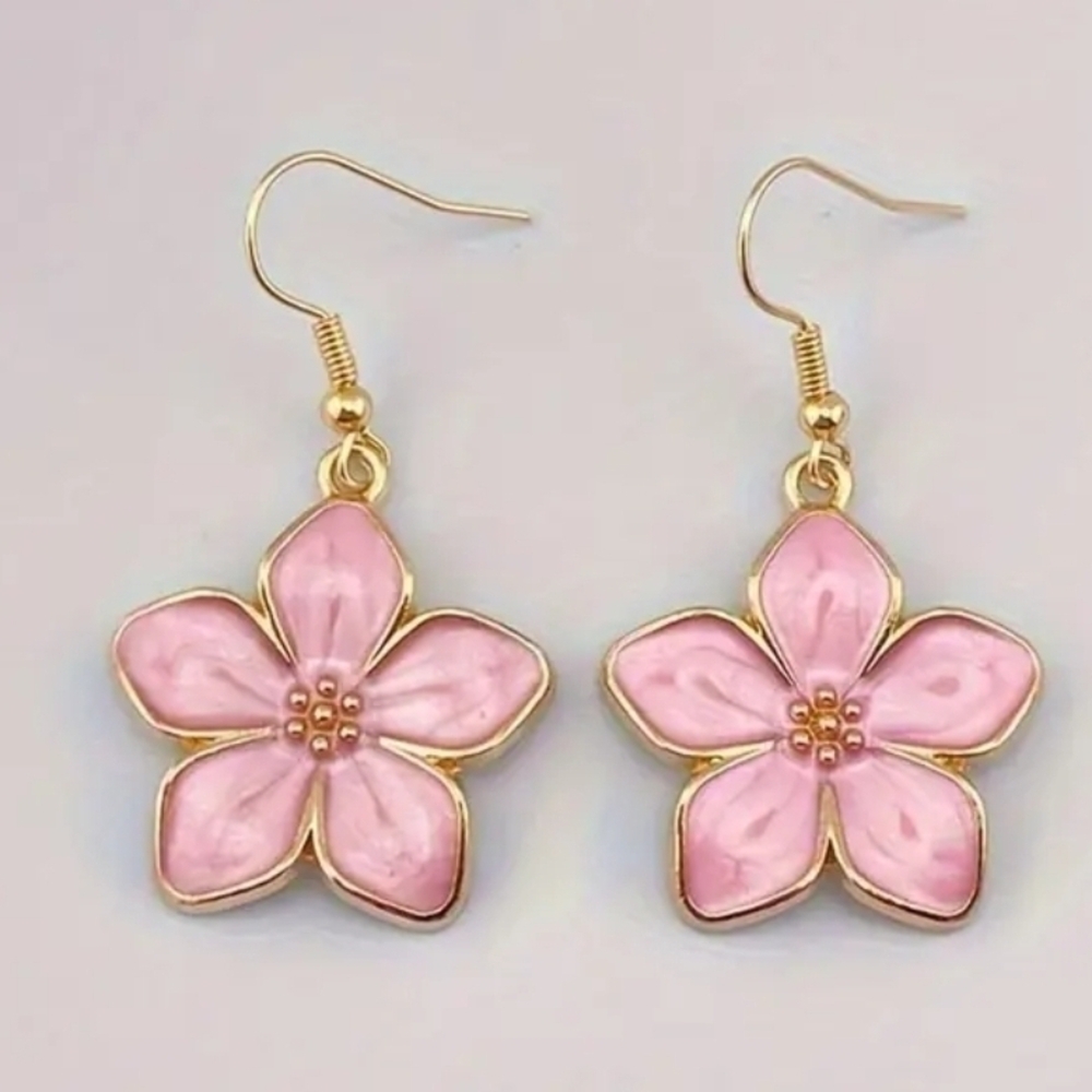 Gold and Pink Floral Earrings